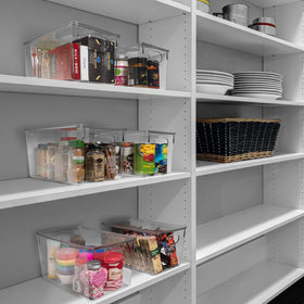 ClearSpace bins in pantry setup for neat shelves and quick item retrieval