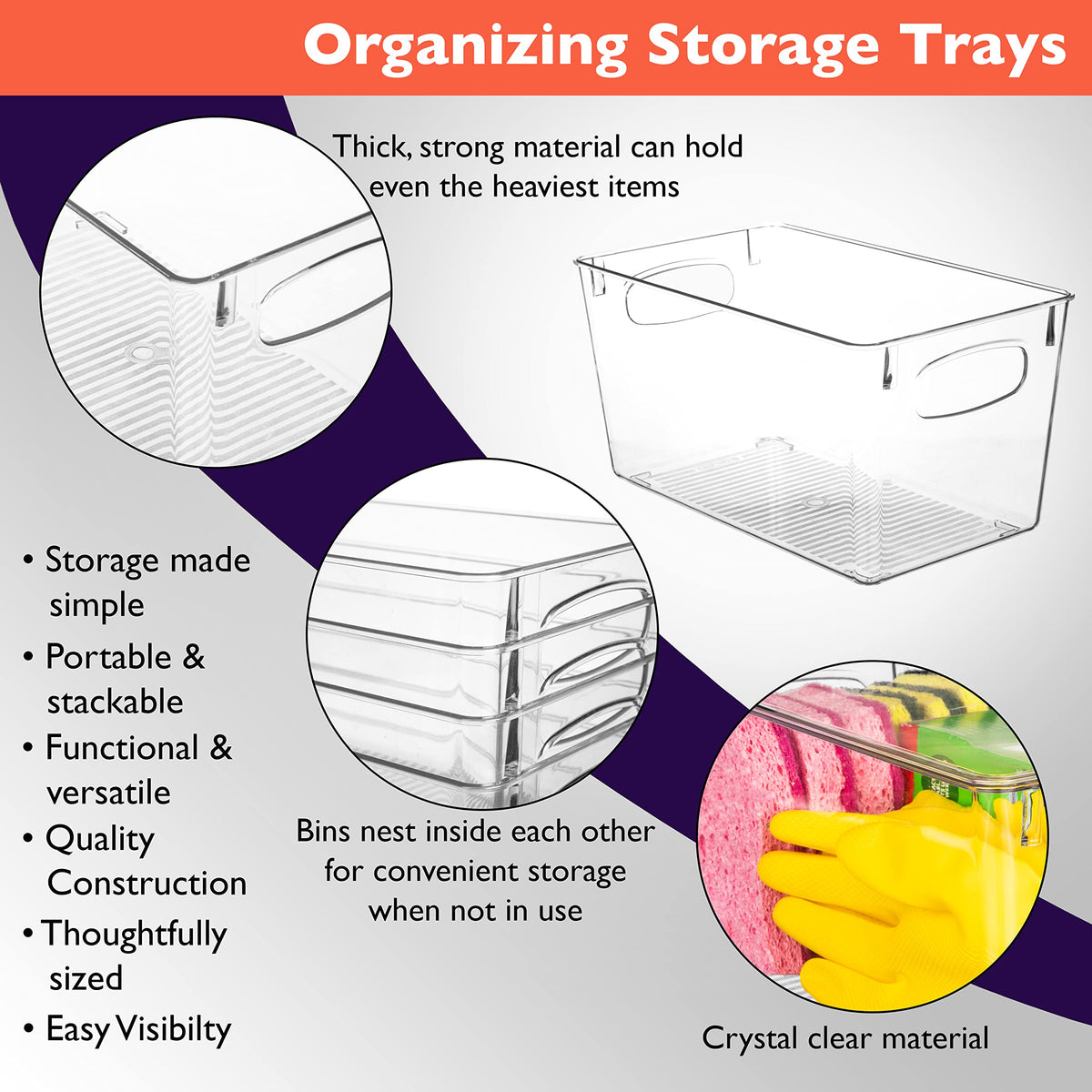 ClearSpace clear plastic storage bin with base feet keeps bins steady when stacked.