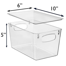 ClearSpace stackable storage bin neatly stacked on base feet.