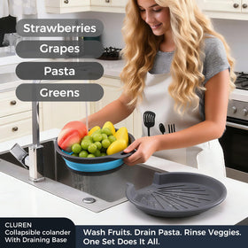 Cluren collapsible colander set tray-drying-rack doubles as air-dry space