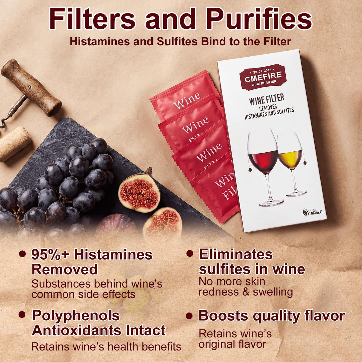 Cmefire wine filter bag shown for quick 5-minute refinement.