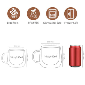 CNGLASS 16oz double-walled mug set with two handles, stylish and practical.