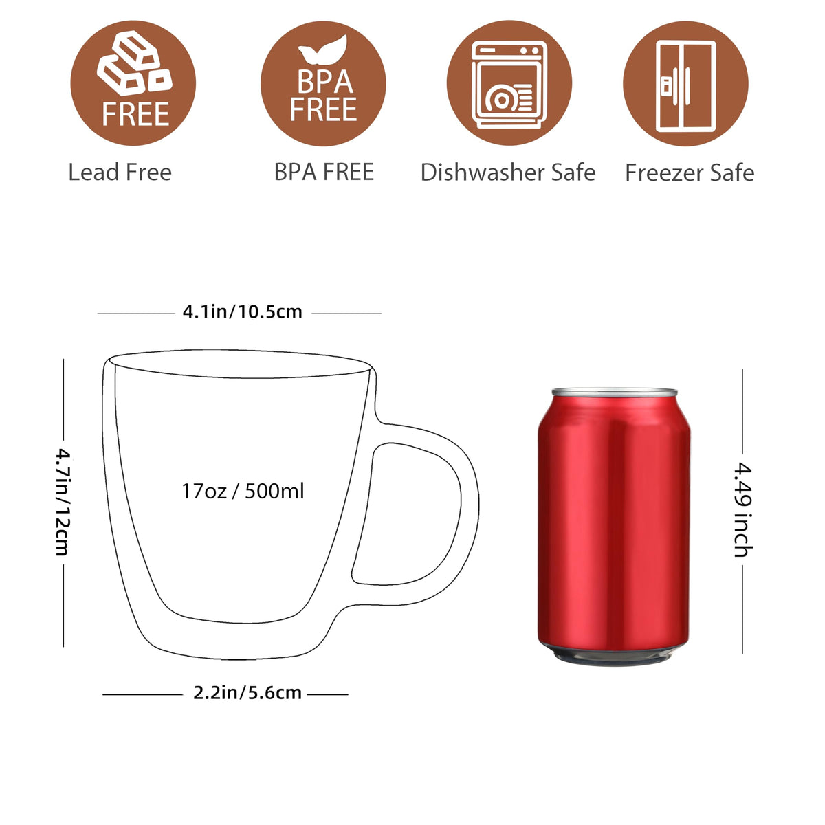 CNGLASS borosilicate glass mug with handle highlighting sturdy, lightweight design.