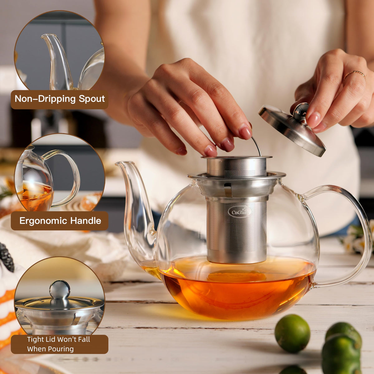 CNGLASS dishwasher safe teapot for easy cleaning after tea