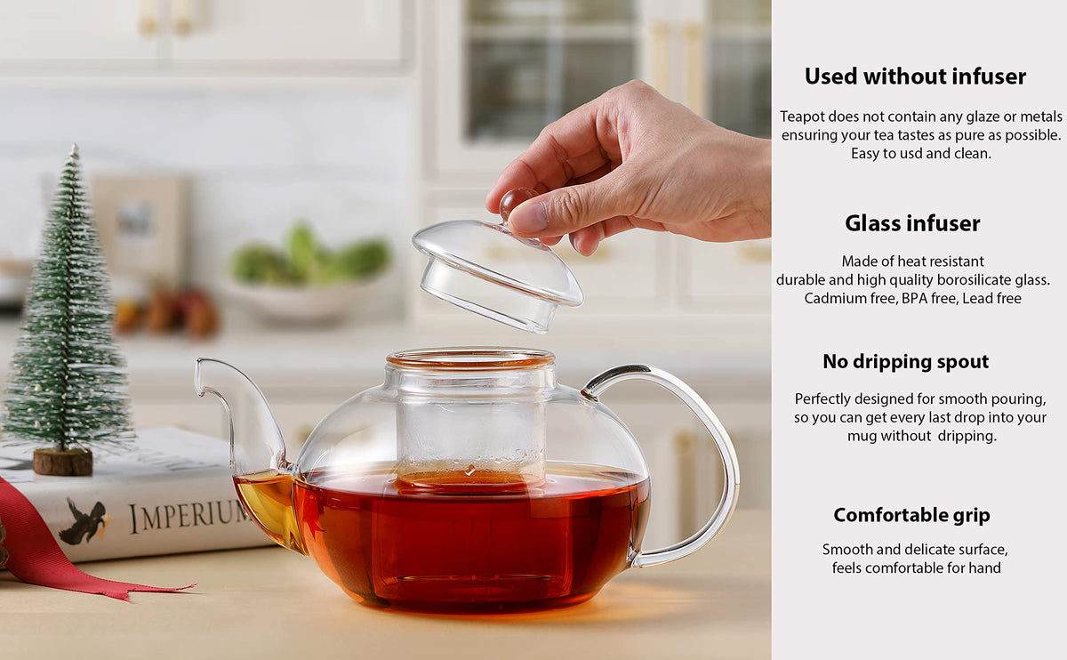 CNGLASS glass teapot with non-drip spout for clean pouring