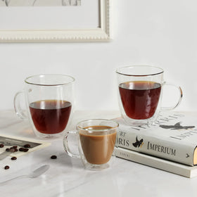 CNGLASS set of four mugs offers consistent design and easy stacking.