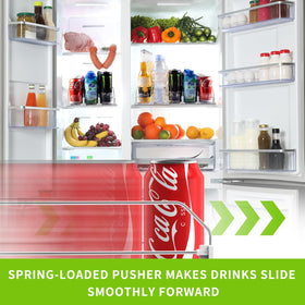 Coanto fridge can dispenser side view showing 3-row storage for up to 15 cans.