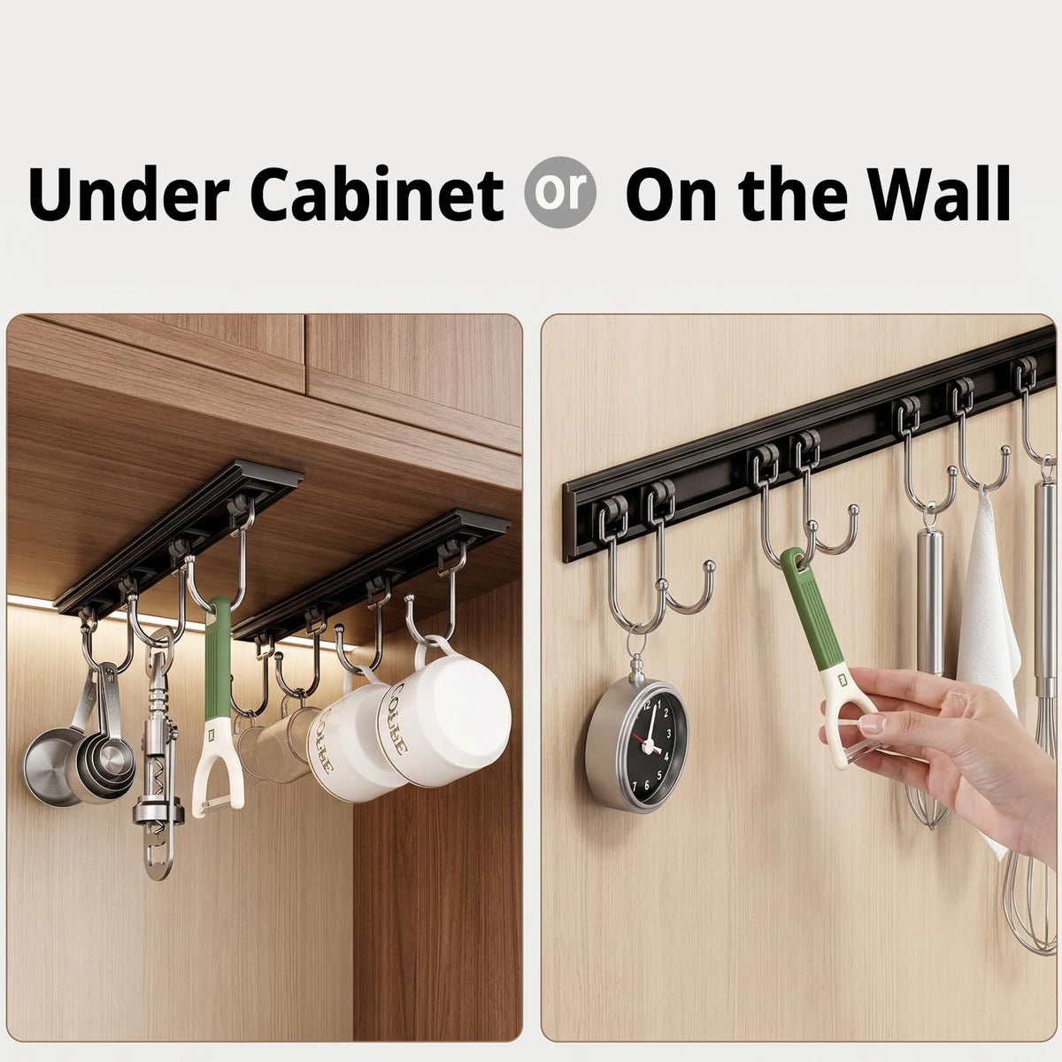 Cociat wall-mount utensil rack with six hooks offering clutter-free countertops.