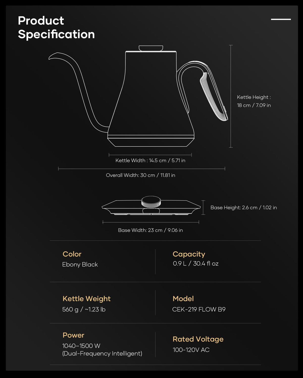 Cocinare gooseneck kettle 0.9L capacity ideal for two cups