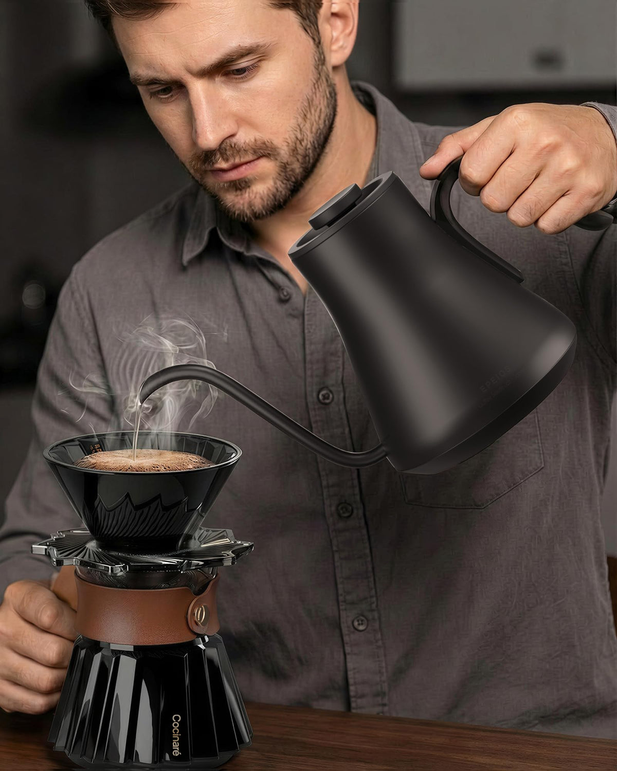 Cocinare gooseneck kettle temperature display and timer for repeatable brews