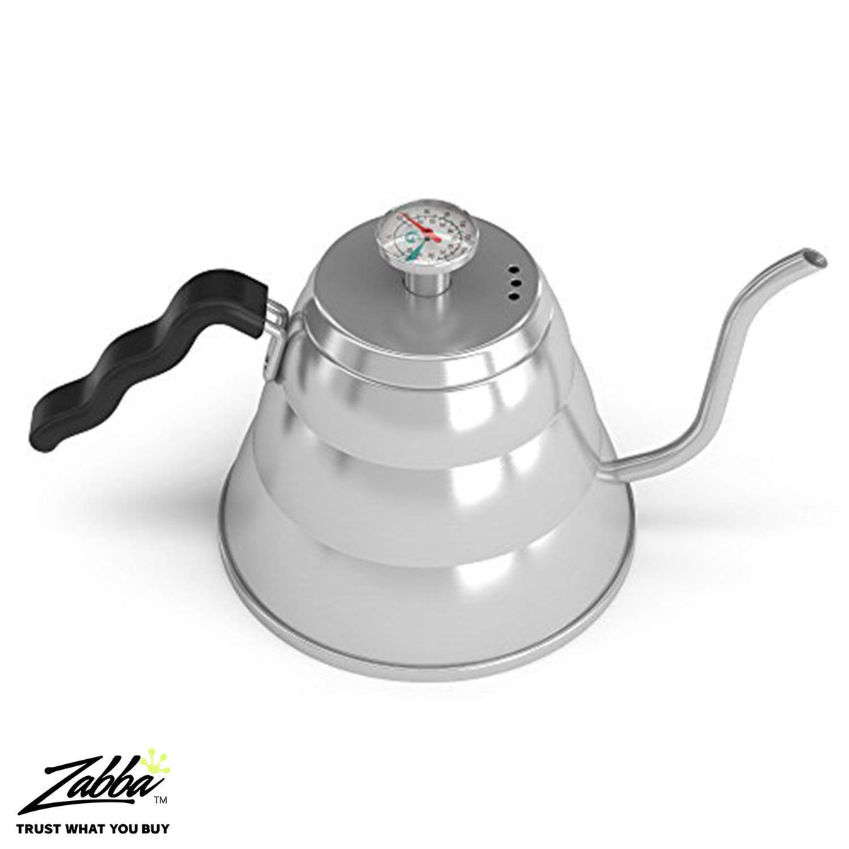 Coffee Gator gooseneck kettle has a 34oz capacity for small gatherings.