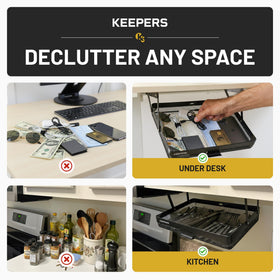 COFFEEKEEPERS Keepers interior space view shows compact storage for stationery and chargers.
