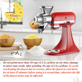 Cofun grain mill attached to KitchenAid during operation.