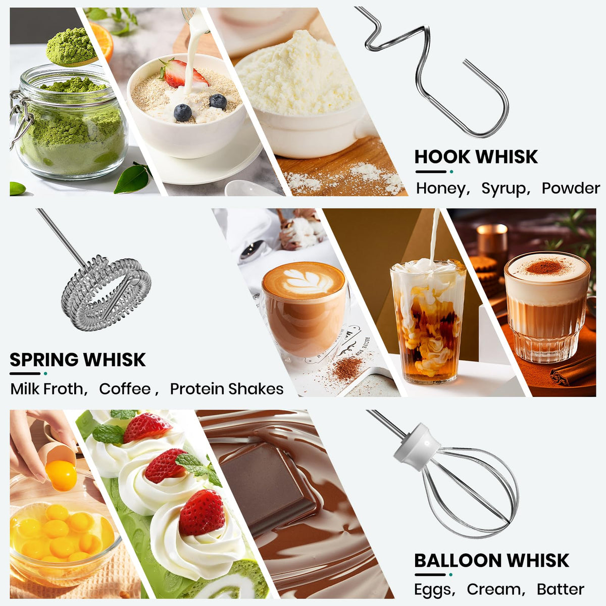 Colarlemo spring whisk attachment creating creamy froth quickly