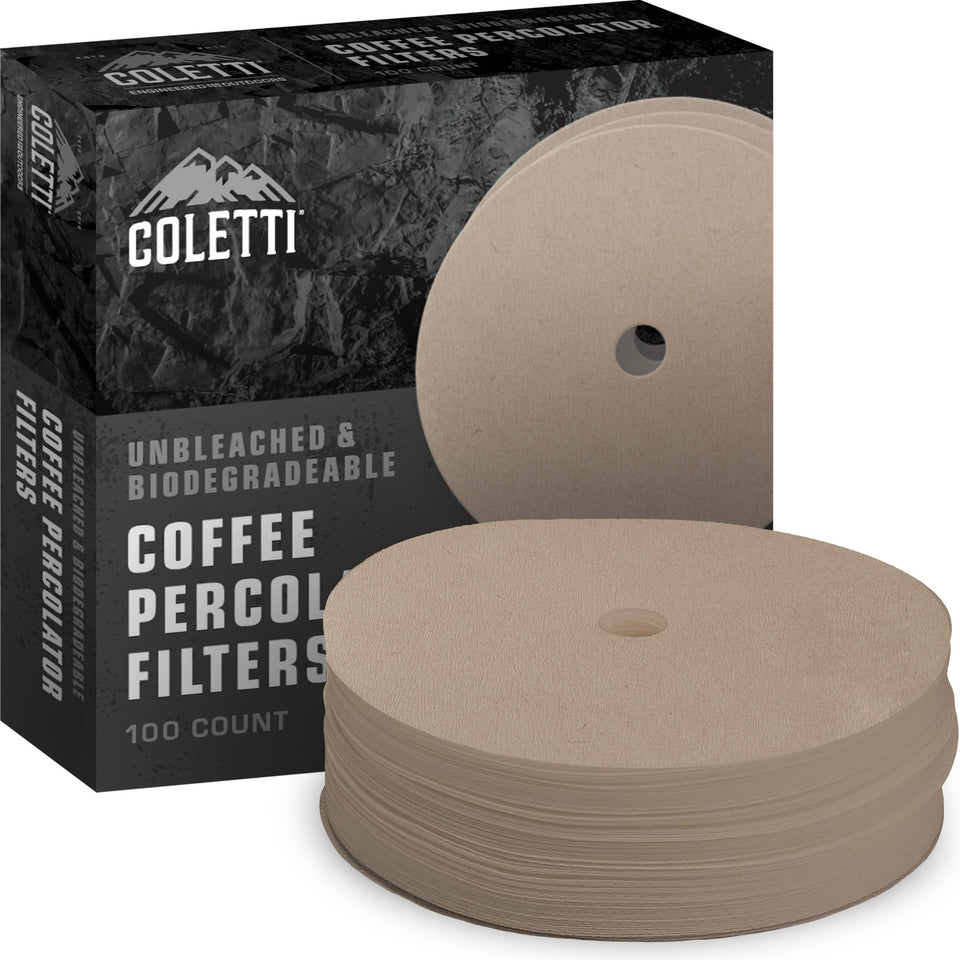 COLETTI percolator filter disc in a 100-pack, natural unbleached for bold, clean brews.