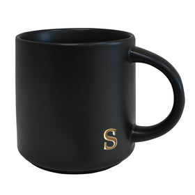 COLLECTIVE HOME black monogram mug, 15oz, perfect for morning coffee rituals.