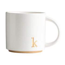 COLLECTIVE HOME monogram ceramic mug showing 15oz capacity for generous hot beverages.