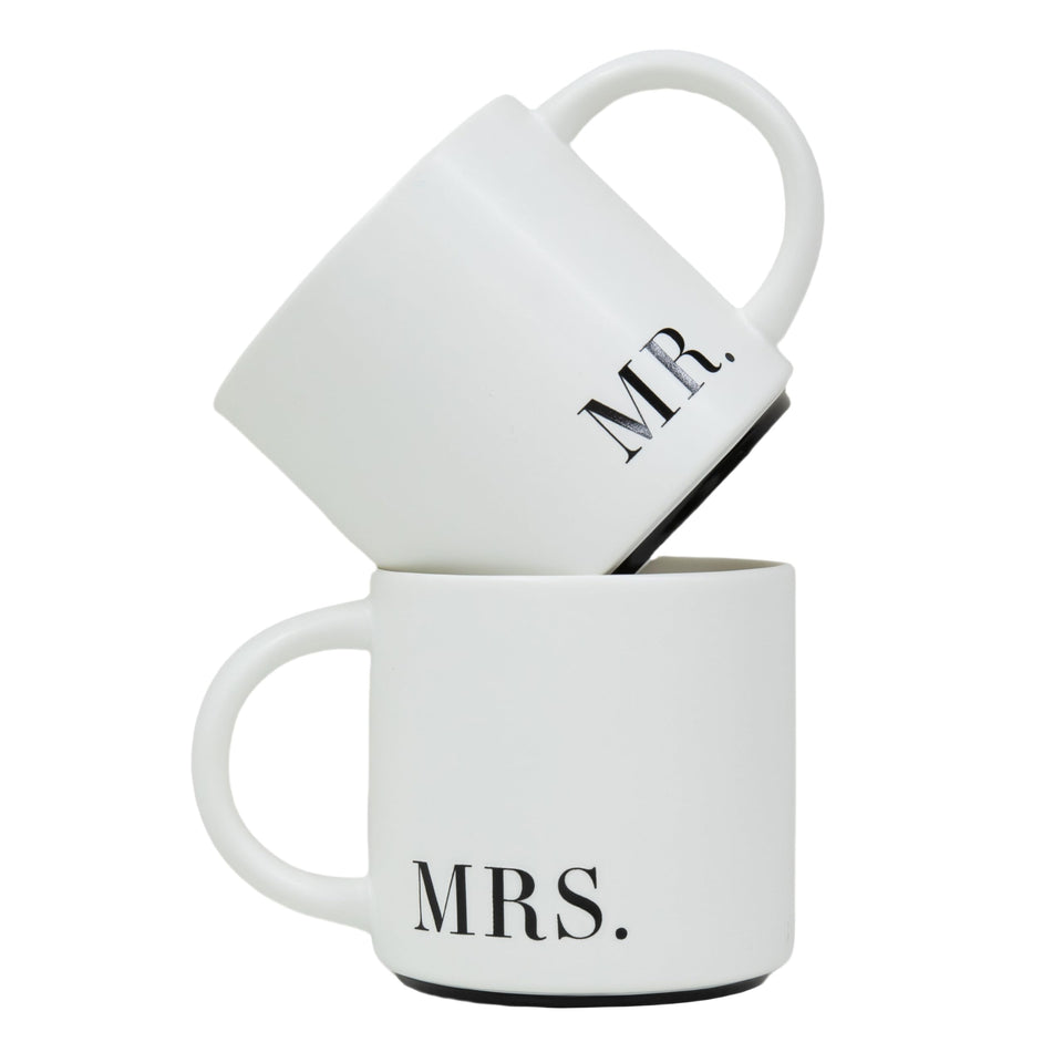 COLLECTIVE HOME MR & MRS ceramic mugs set in premium gift box for weddings