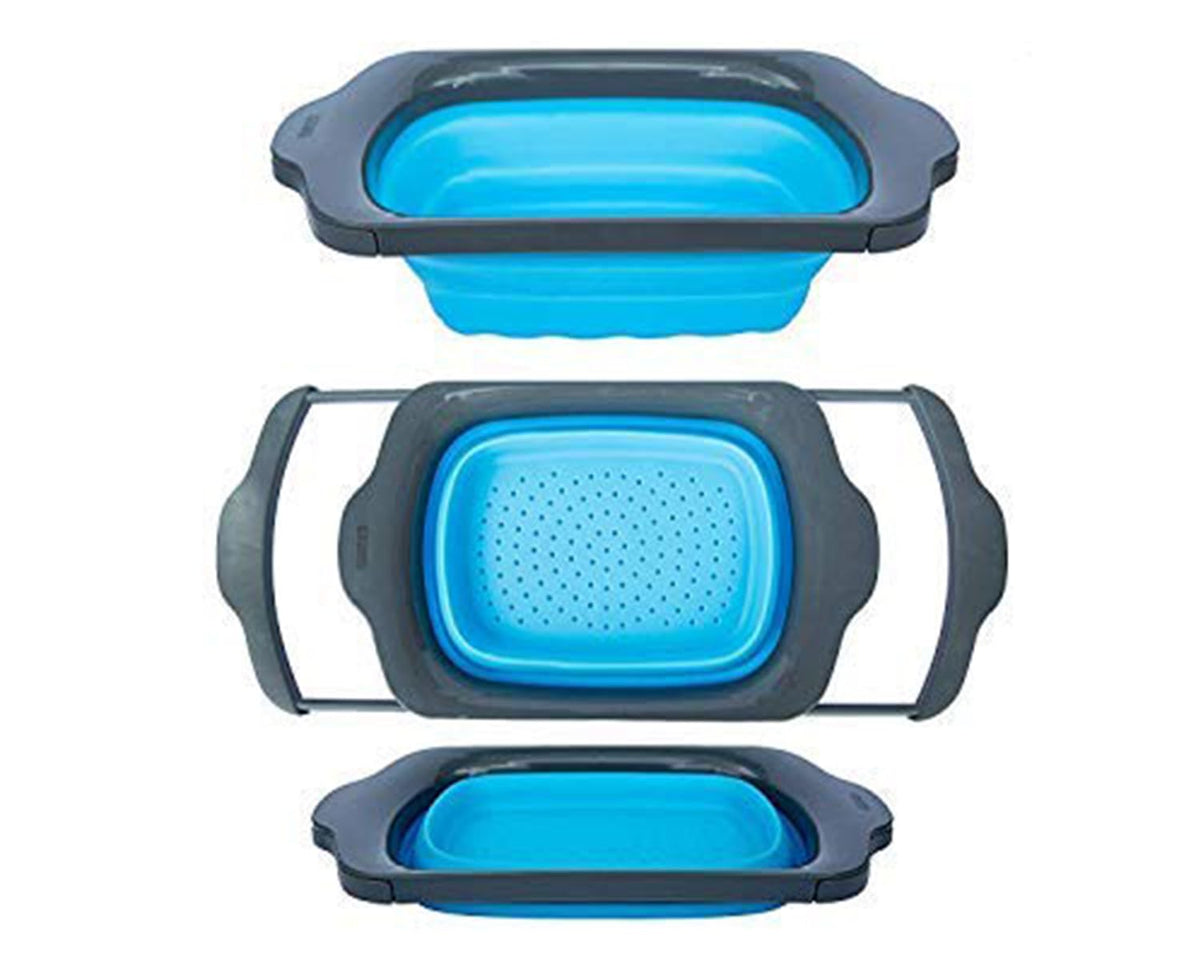 Comfify XL collapsible over-sink strainer in gray for easy rinsing