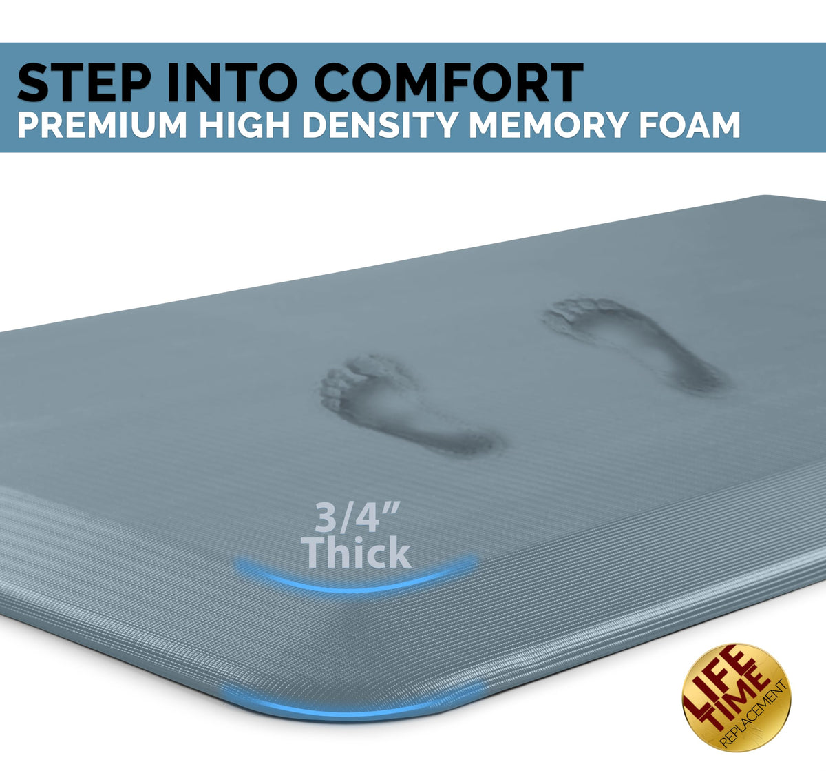 ComfiLife denim mat under standing desk promotes comfort during long work sessions