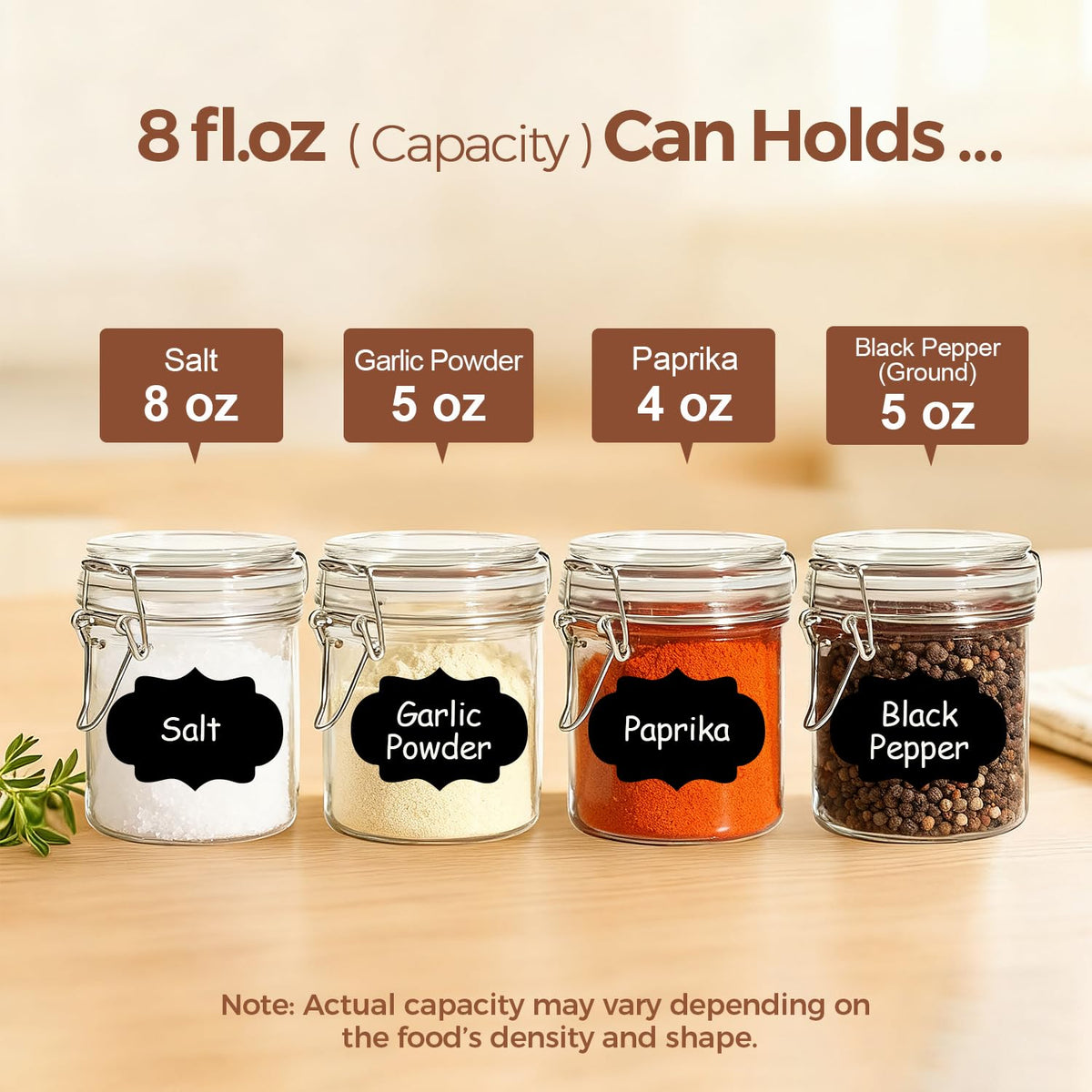 ComSaf 8oz glass jar stackable design saves pantry space.