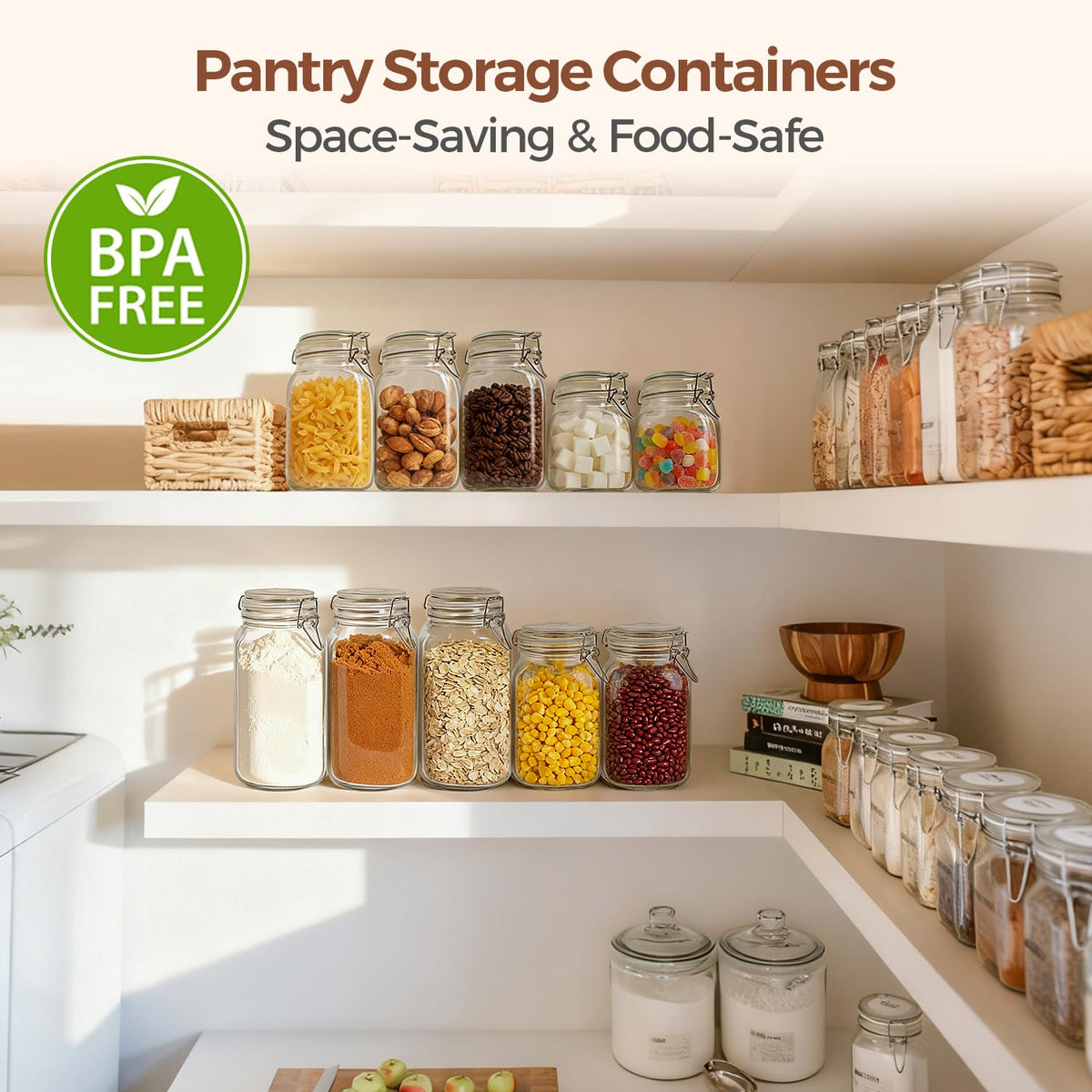 ComSaf clear glass lets you monitor pantry inventory at a glance.