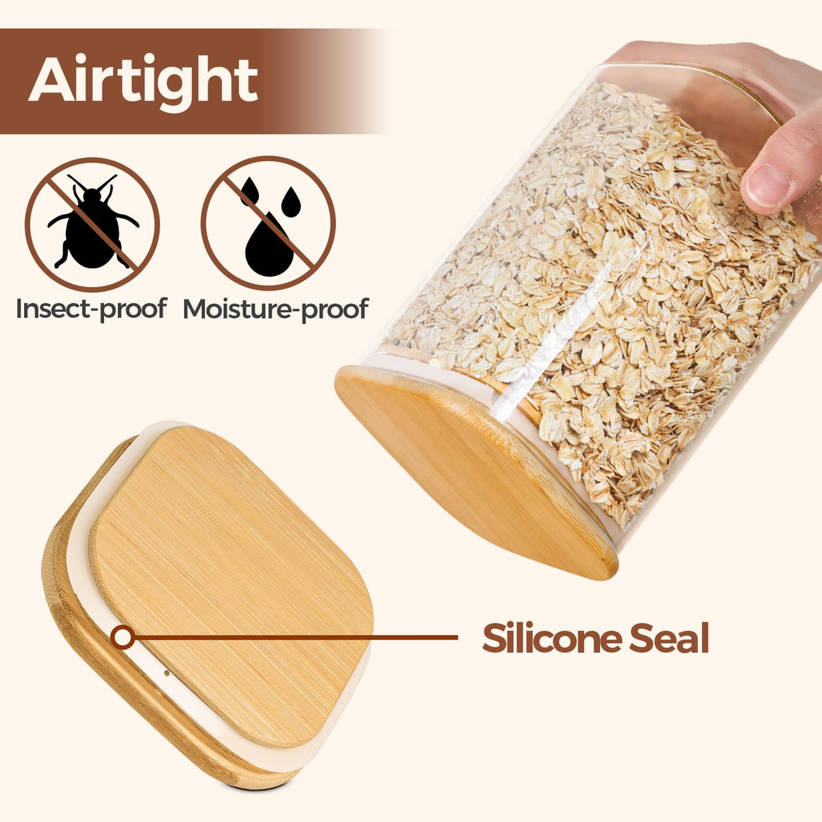 ComSaf dishwasher-safe jar body; wood lid requires hand washing for longevity.