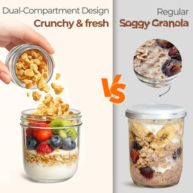 ComSaf glass parfait cup featuring wide mouth for easy filling and cleaning.