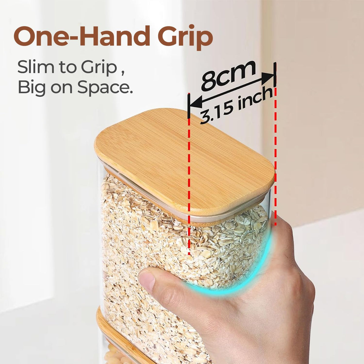 ComSaf pantry storage rectangle glass jar helps cereals stay neatly arranged.