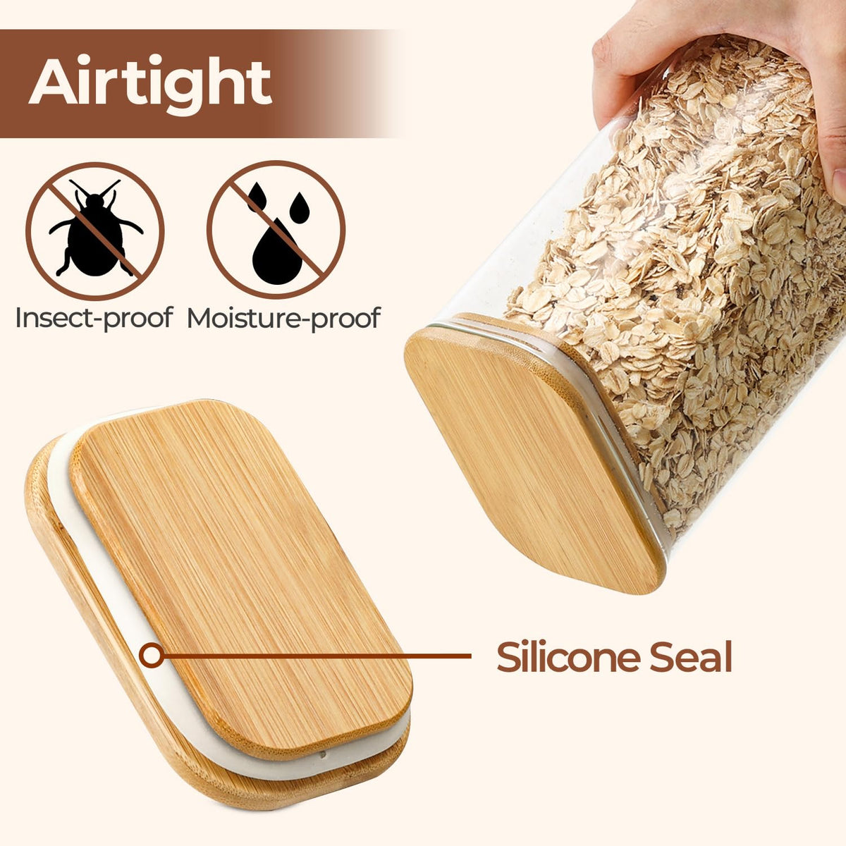 ComSaf space-saving vertical rectangle jar fits narrow kitchen shelves.