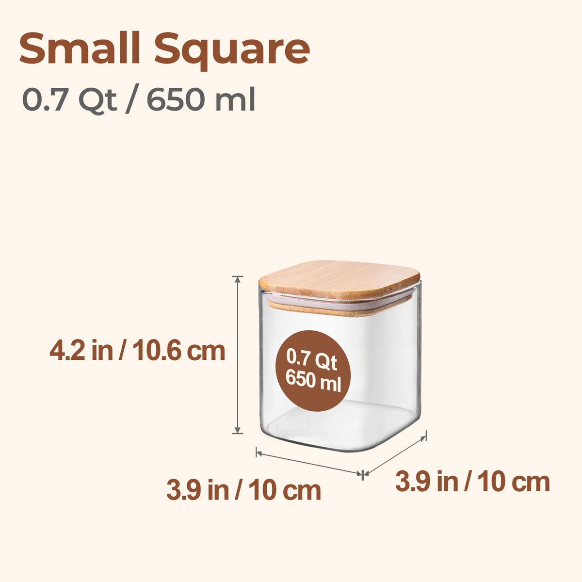 ComSaf square glass jar with airtight wood lid protects freshness.