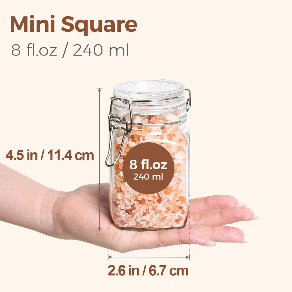 ComSaf wire clamp lid provides a secure seal for spices and sauces.