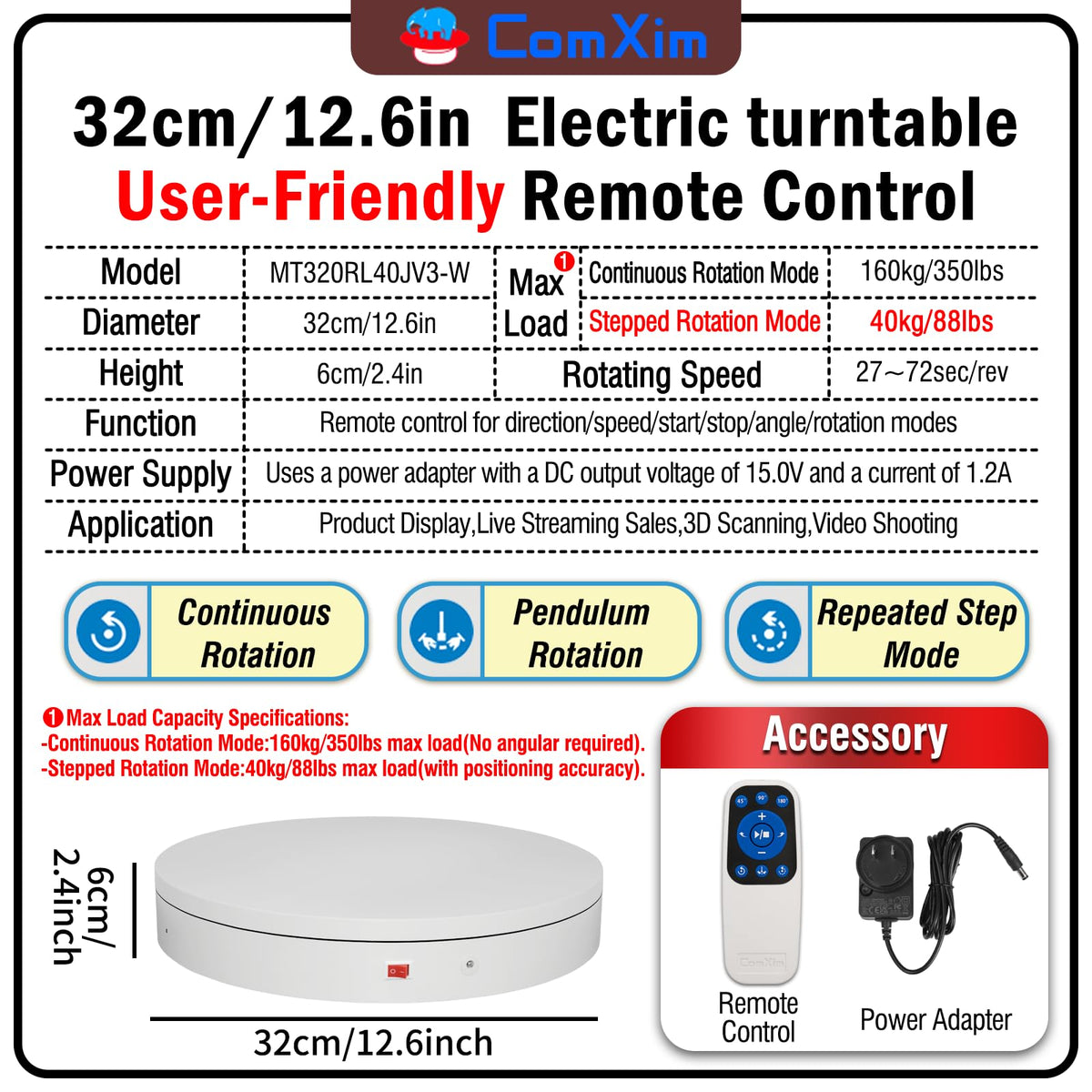 ComXim 12.6-inch platform demonstrates continuous rotation for seamless live videos.