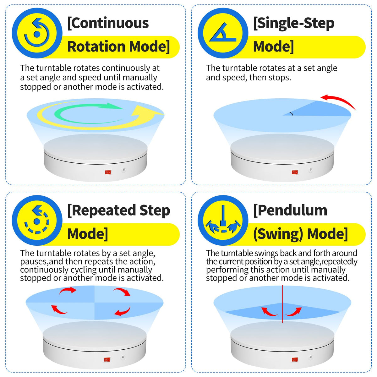 ComXim rotating platform offers single-step rotation at 45°, 90°, and 180° for precise shots.