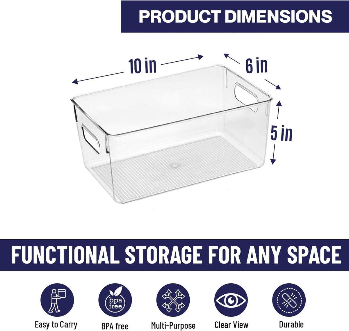 CONTROL KITCHEN clear storage bin for cabinet organization and easy stacking.