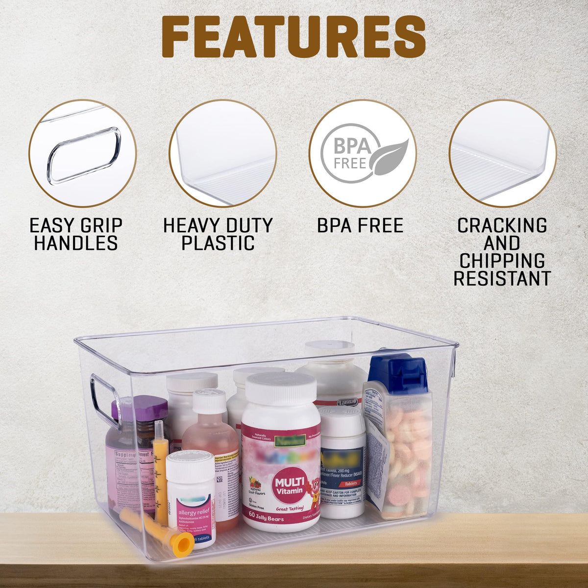 CONTROL KITCHEN clear storage bins in laundry room keep detergents organized.