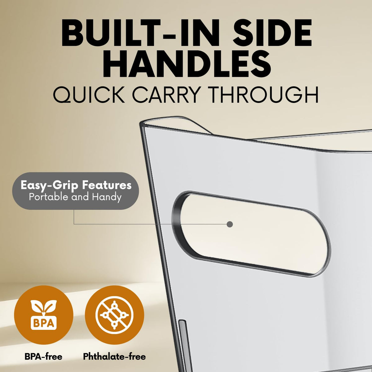 CONTROL KITCHEN stackable storage bins saving space while keeping items visible.