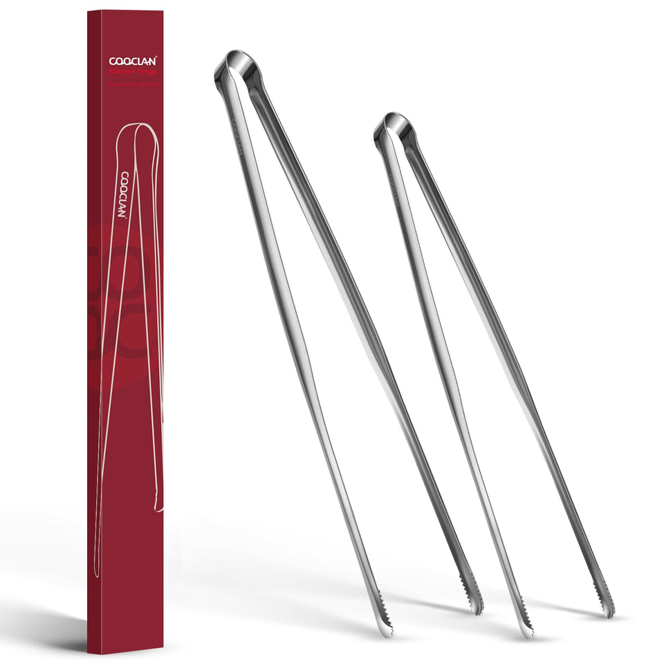 COOCLAN precision serrated tips tongs grip small foods securely during cooking