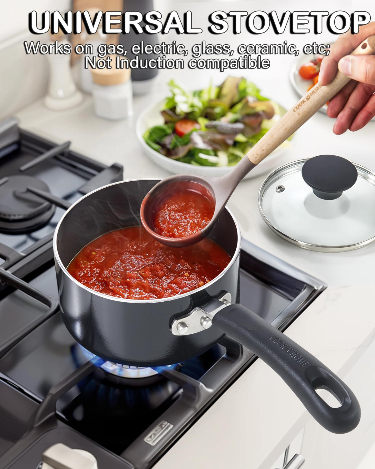 Cook N Home riveted stainless steel handle stays cool and comfortable