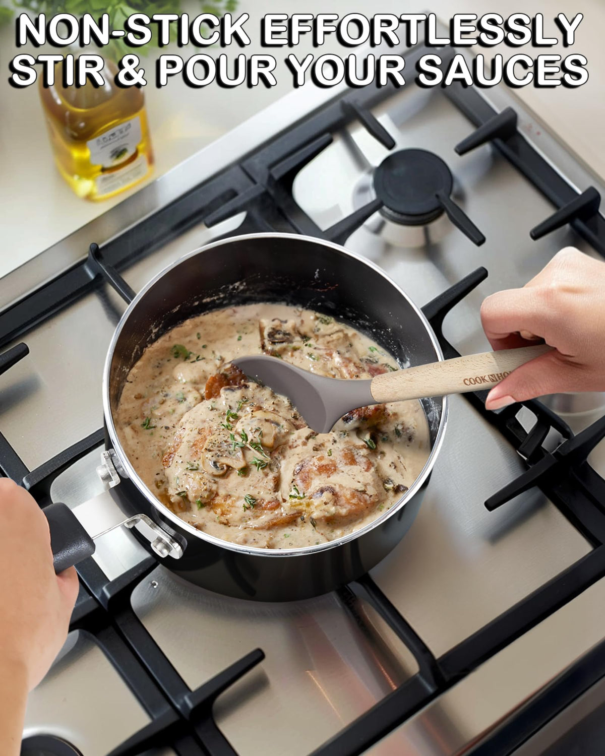 Cook N Home stay-cool handle for safe, comfy grip.