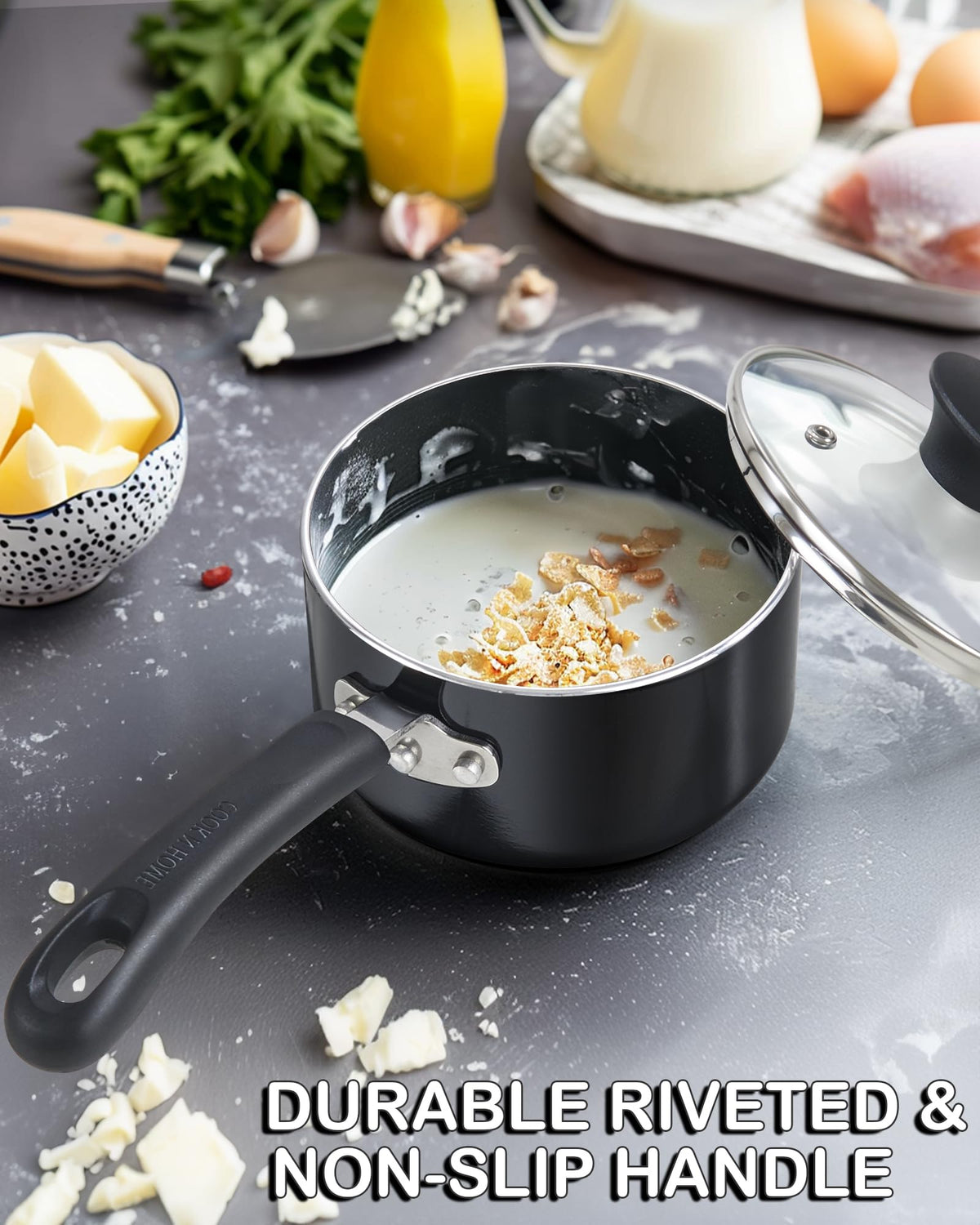 Cook N Home tempered glass lid with steam vent.