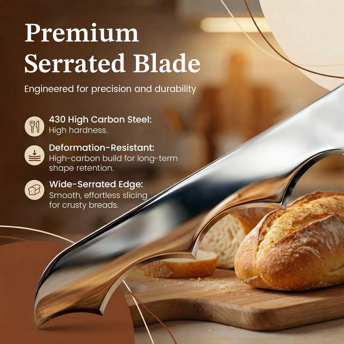 COOKEERS ergonomic bow knife for smooth control and handling.