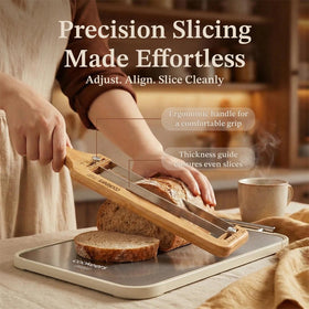 COOKEERS serrated stainless steel blade cuts crusts cleanly.