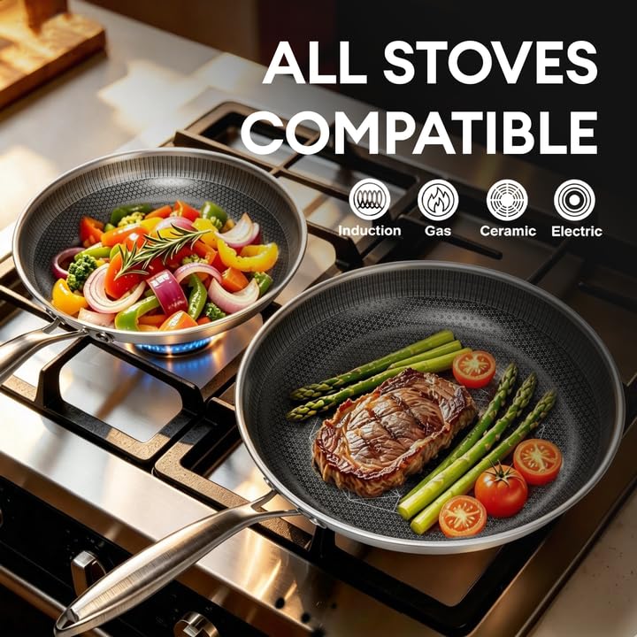 Cooker King 10-inch pan handle closeup highlights stay-cool grip.