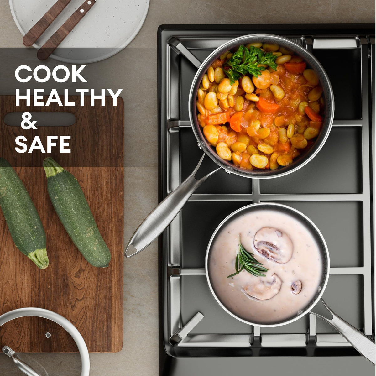 COOKER KING ceramic nonstick coating keeps food intact while metal utensils are safe.