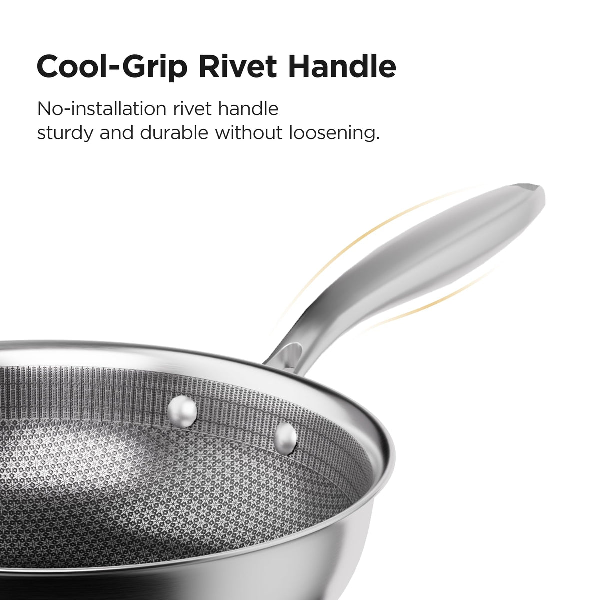 Cooker King metal utensil-safe surface resists scratches during stir-frying