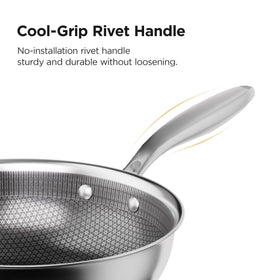 Cooker King metal utensil-safe surface resists scratches during stir-frying