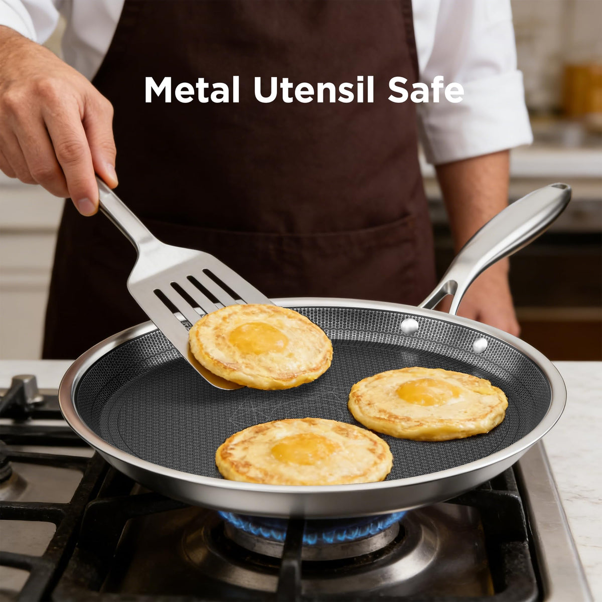 Cooker King nonstick ceramic coating enables healthier, low-fat cooking of eggs.
