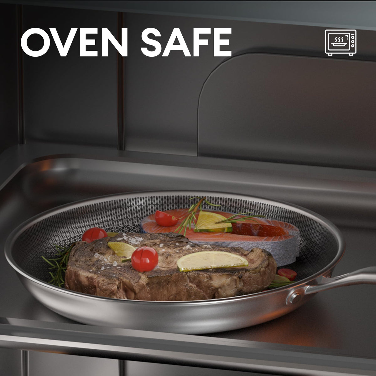 Cooker King oven-safe up to 900°F supports browning and finishing.