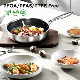 Cooker King tri-ply clad pan provides even heat across the surface.
